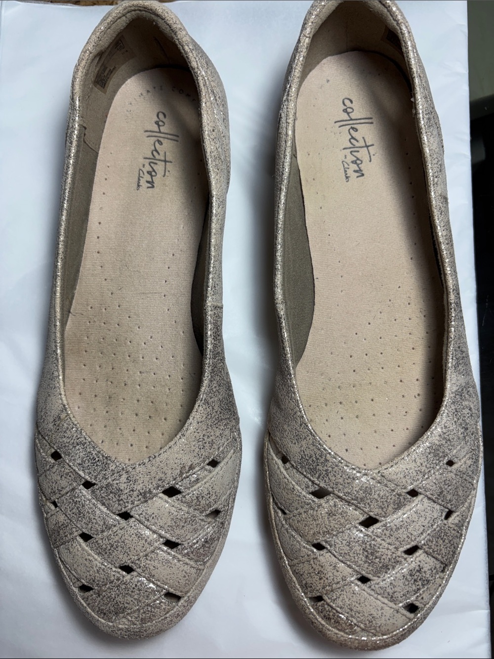 Collection Clarks Champagne Metallic Woven Ballet Flats